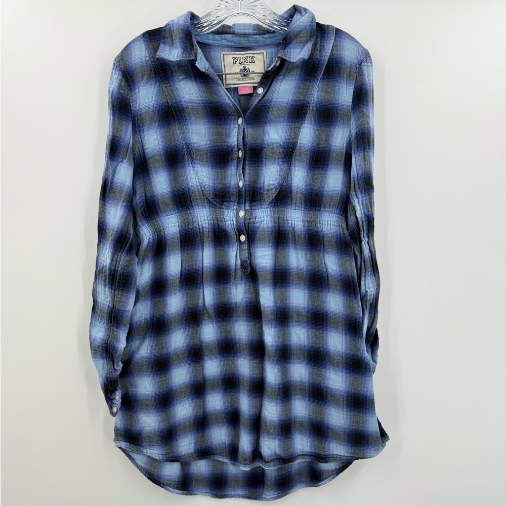 PINK Victoria's Secret Plaid Button‎ Up Babydoll Top Shirt Size Large Y2K